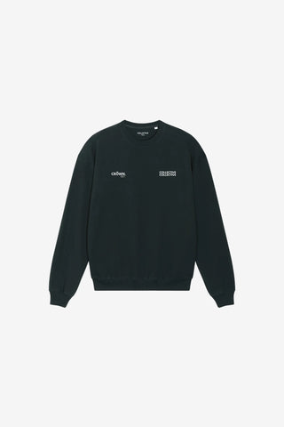 Black sweatshirt with text on a white background