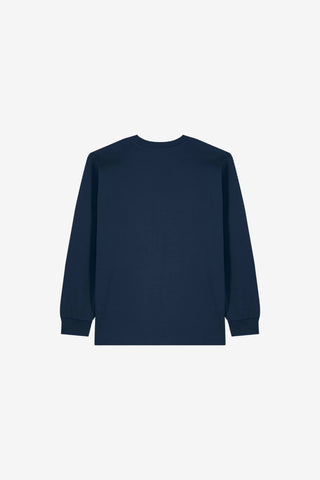 Navy blue long-sleeve shirt on a white background